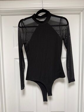 Lulu's Black Long Sleeve Mesh Bodysuit